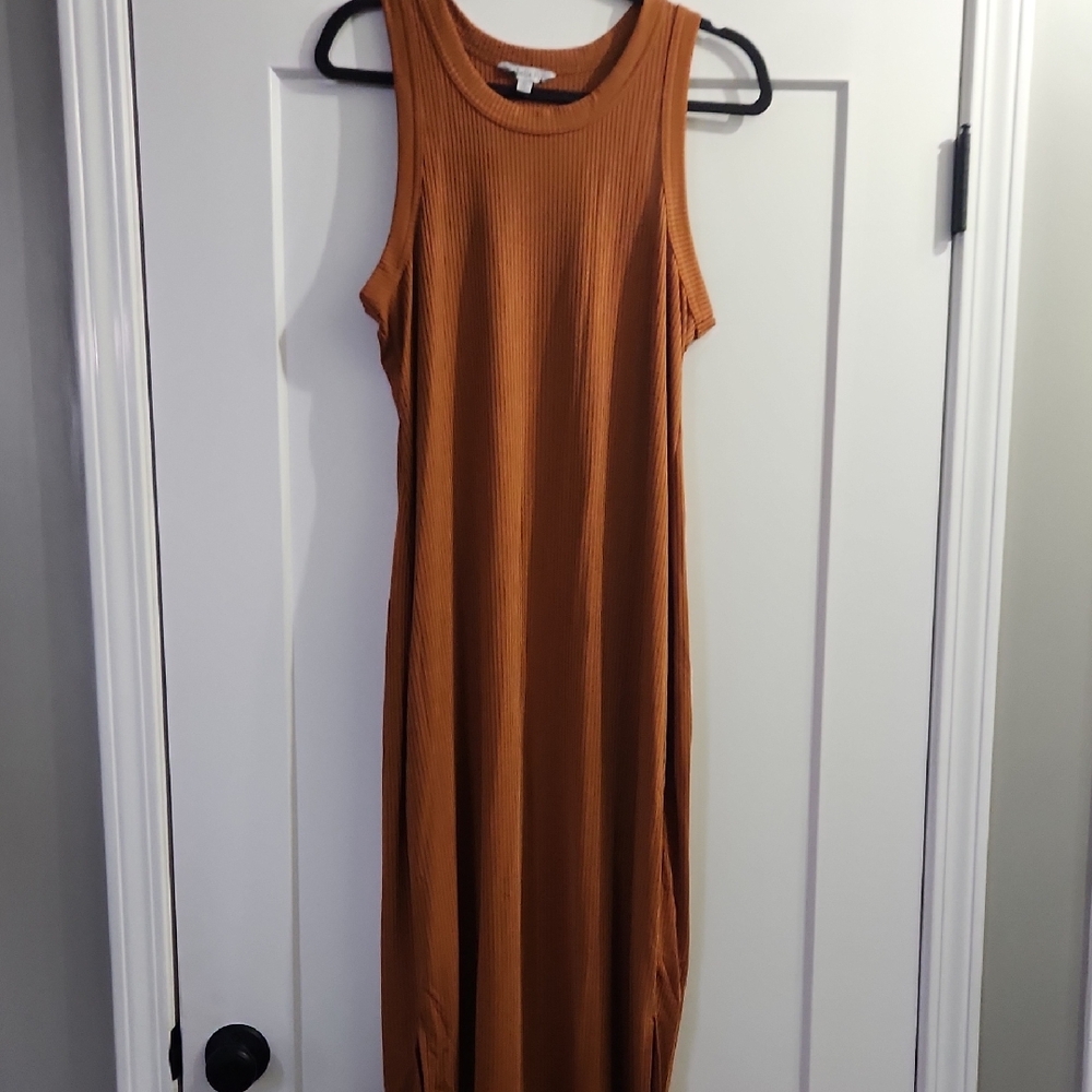 Sleeveless Ribbed Tan Dress Burnt Orange NWOT